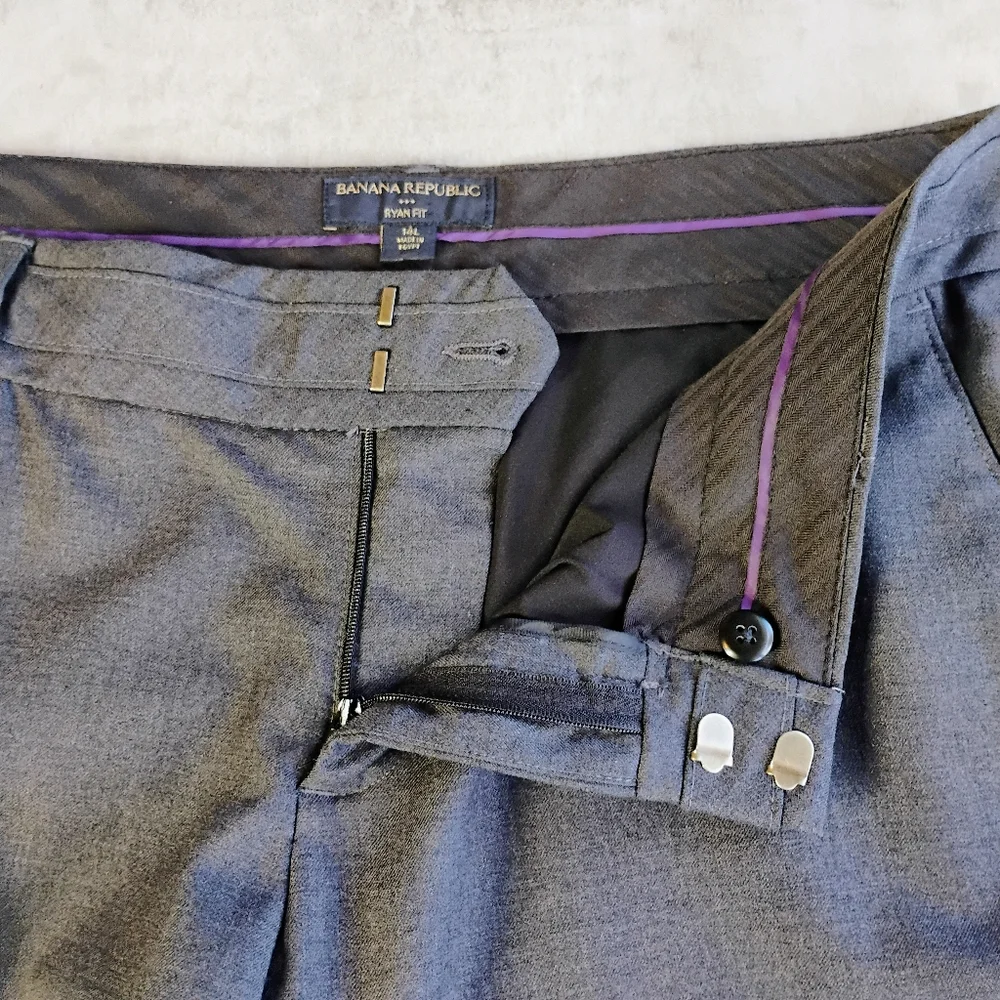 Banana Republic Ryan Fit Wide‎ Leg Trousers Gray Womens 14 Long Wool Business
